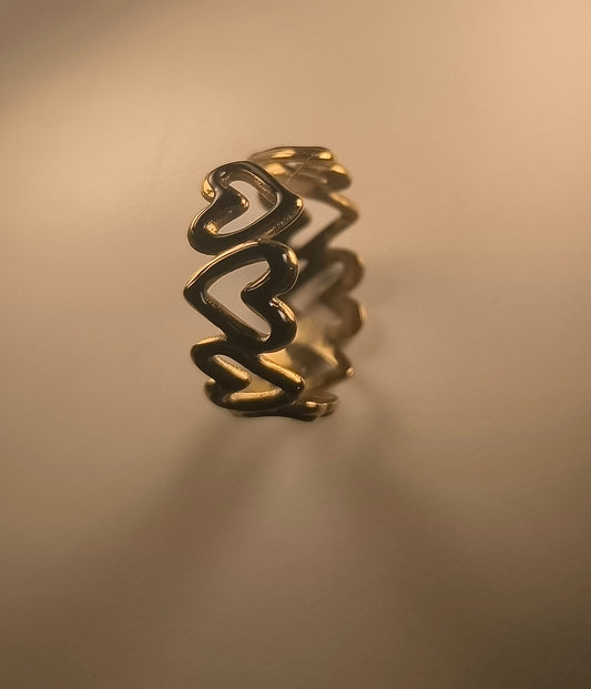 Bague Ajustable "Duet Cœur" en Acier Inoxydable : L'Éclat Noir & Or • Adjustable "Heart Duet" Ring - Black & Gold Stainless Steel